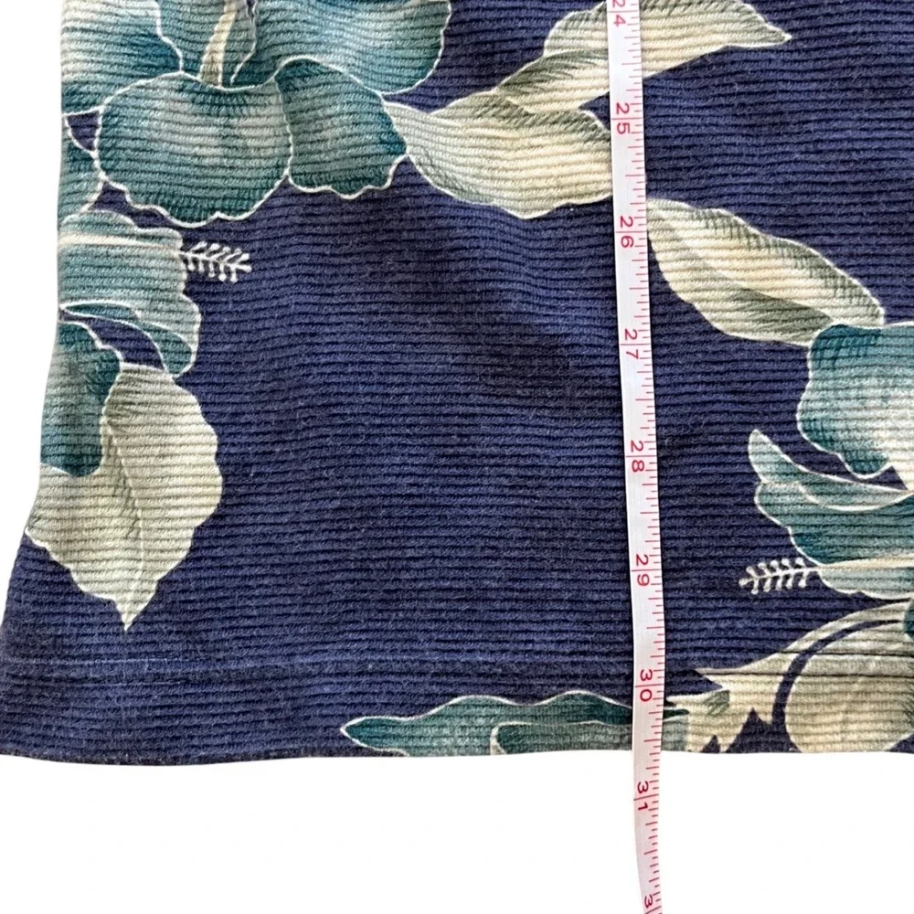 Tommy Bahama Mens XL Blue Ribbed Cotton Floral Tropical Polo Shirt Short‎ Sleeve